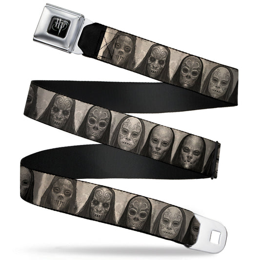 Harry Potter Logo Full Color Black/White Seatbelt Belt - Harry Potter Death Eater Masks Grays Webbing - MEGA POP COMICS