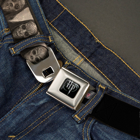 Harry Potter Logo Full Color Black/White Seatbelt Belt - Harry Potter Death Eater Masks Grays Webbing - MEGA POP COMICS