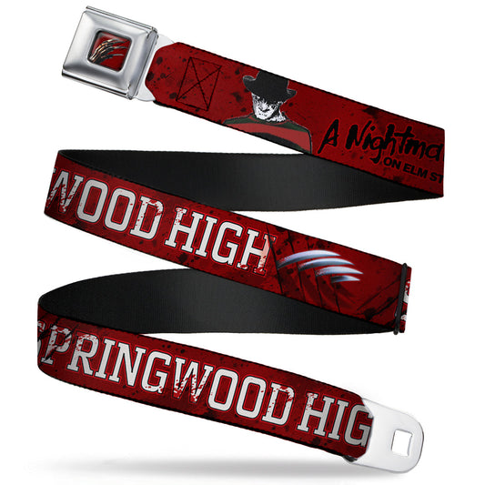 Freddy's Blade Hand Full Color Black/Blood Splatter Seatbelt Belt - A NIGHTMARE ON ELM STREET/SPRINGWOOD Freddy Pose Black/Red/White Webbing - MEGA POP COMICS