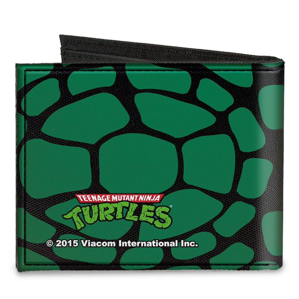 Canvas Bi-Fold Wallet - Classic TMNT Turtle Faces Black Green Turtle Shell - MEGA POP COMICS