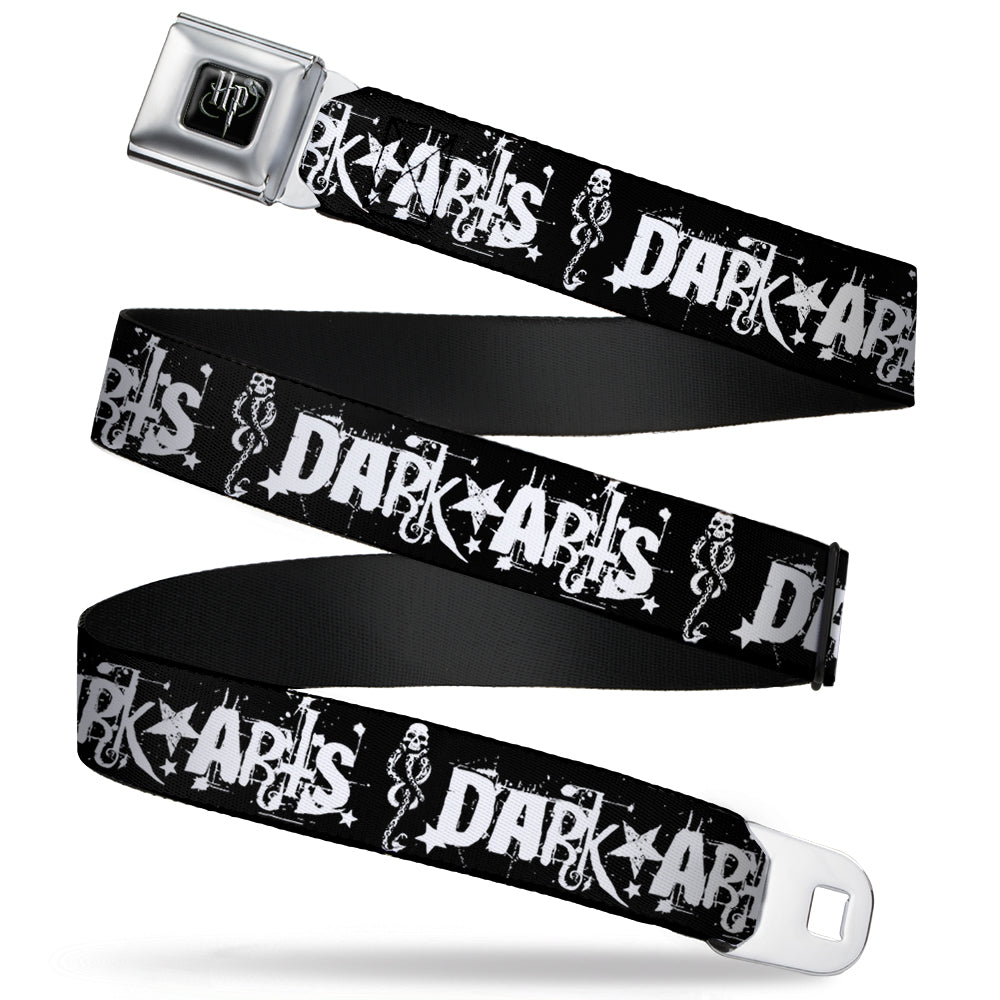 Harry Potter Logo Full Color Black/White Seatbelt Belt - DARK ARTS/Death Mark Splatter Black/White Webbing - MEGA POP COMICS