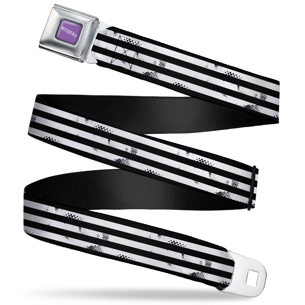 BEETLEJUICE Text Logo Full Color Purple/White Seatbelt Belt - Beetlejuice Suit Striping Black/White Webbing - MEGA POP COMICS