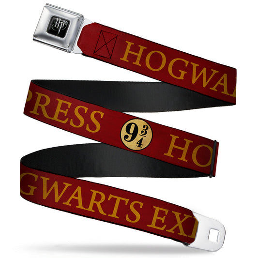 Harry Potter Logo Full Color Black/White Seatbelt Belt - HOGWARTS EXPRESS 9¾ Burgundy/Gold Webbing - MEGA POP COMICS