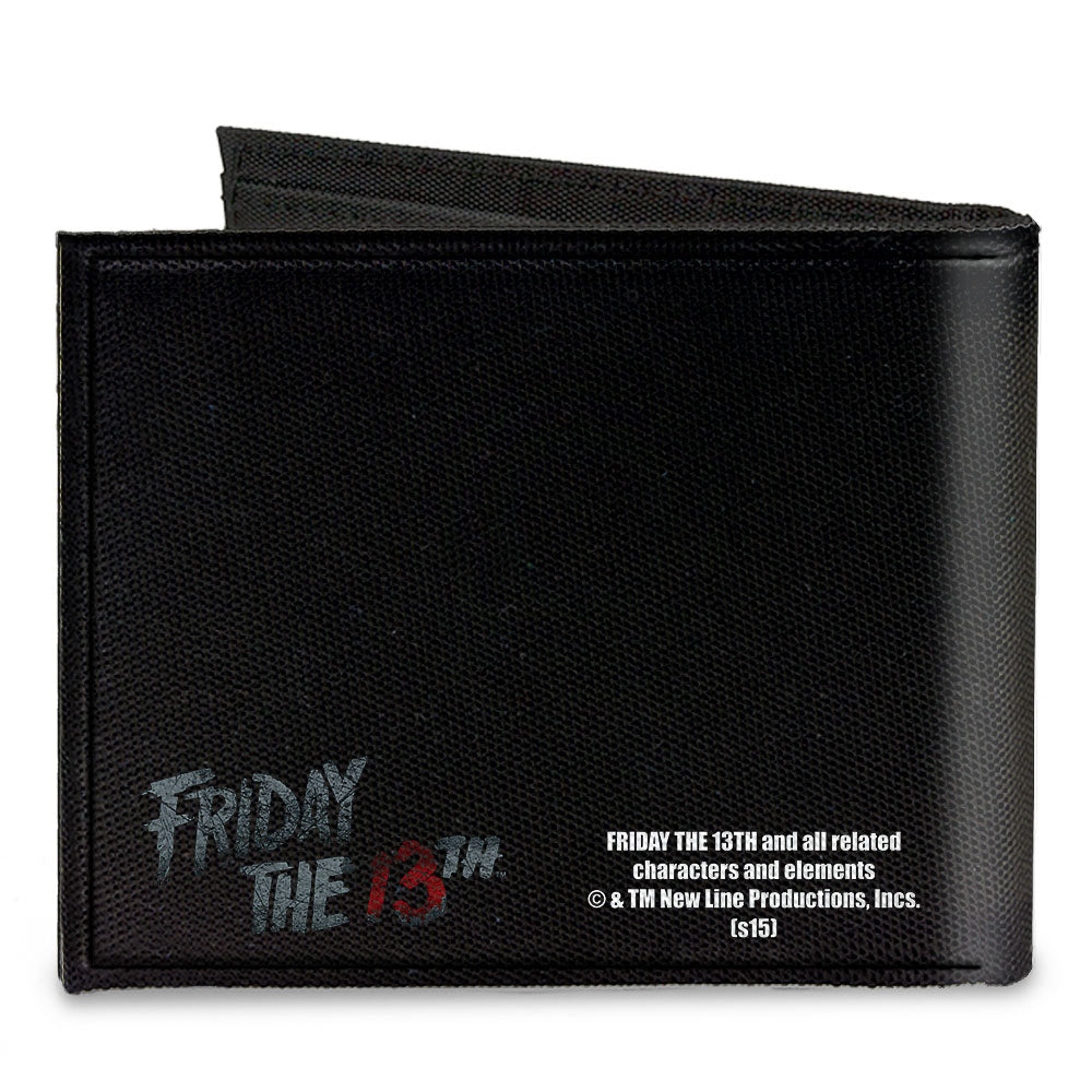 Canvas Bi-Fold Wallet - Jason Mask3 CLOSE-UP + FRIDAY THE 13th Black Grays Red - MEGA POP COMICS