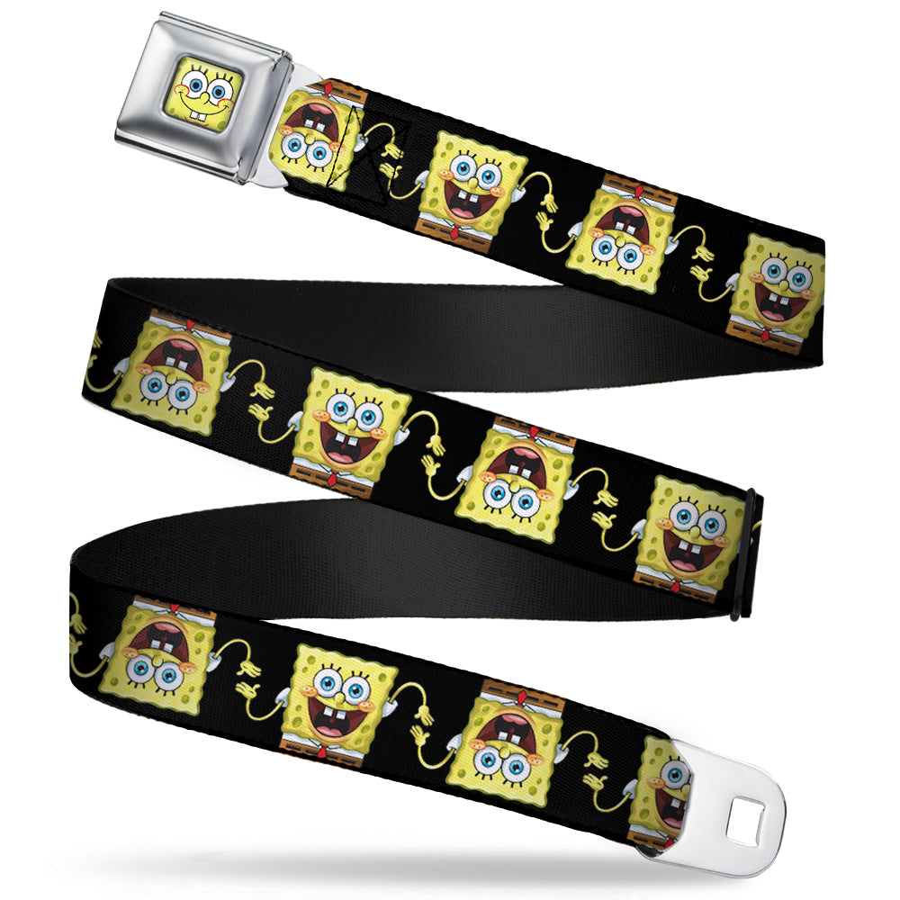 Sponge Bob Face CLOSE-UP Full Color Seatbelt Belt - SpongeBob 3-D Pose Flip Black Webbing - MEGA POP COMICS