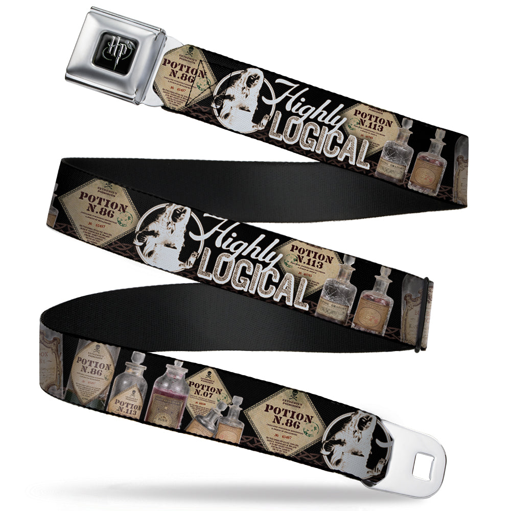 Harry Potter Logo Full Color Black/White Seatbelt Belt - Harry Potter Potions HIGHLY LOGICAL Webbing - MEGA POP COMICS