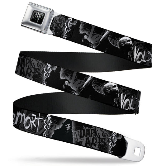 Harry Potter Logo Full Color Black/White Seatbelt Belt - VOLDEMORT-DARK ARTS Death Mark/Death Eater Black/Grays/White Webbing - MEGA POP COMICS
