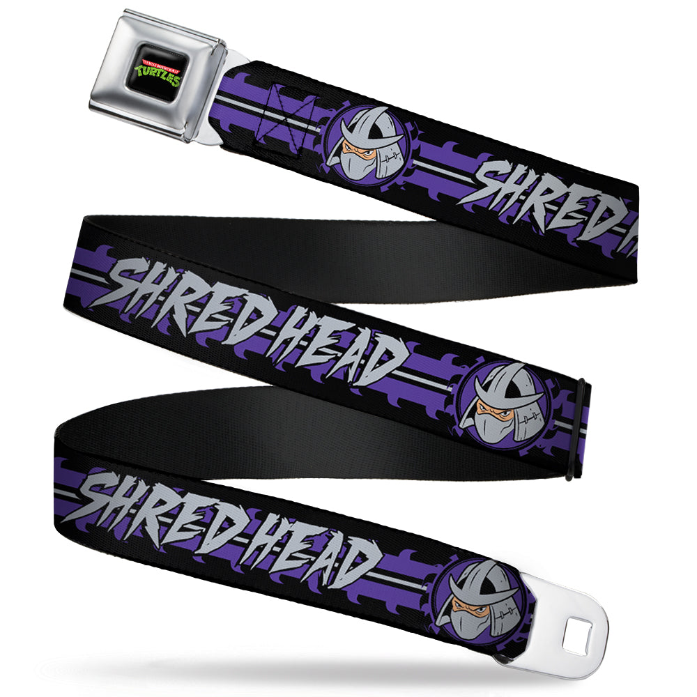 Classic TMNT Logo Full Color Seatbelt Belt - Shredder 2-Action Poses Gray/Purple Webbing - MEGA POP COMICS
