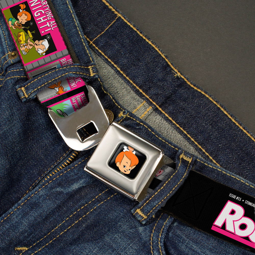 Pebbles Face1 Full Color Black Seatbelt Belt - The Flintstones Tabloid - ROCK! PEBBLES OUT OF CONTROL Webbing - MEGA POP COMICS