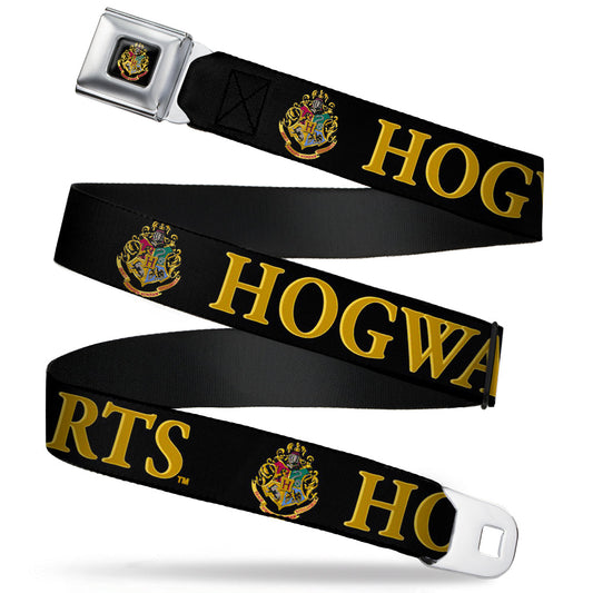 Hogwarts Crest Full Color Seatbelt Belt - Harry Potter HOGWARTS & Crest Black/Gold Webbing - MEGA POP COMICS