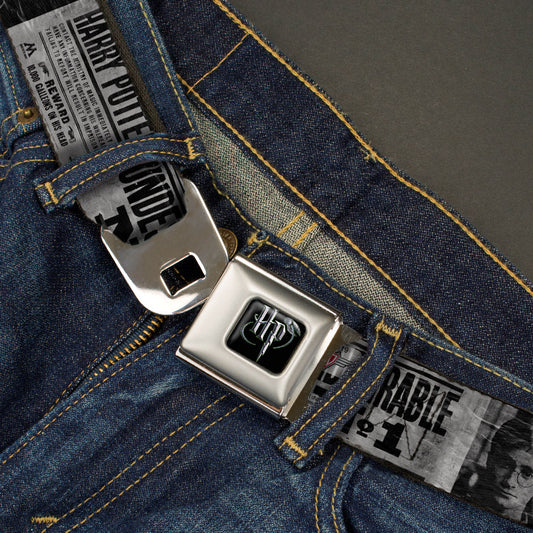 Harry Potter Logo Full Color Black/White Seatbelt Belt - Harry Potter UNDESIRABLE NO 1 White/Black Webbing - MEGA POP COMICS