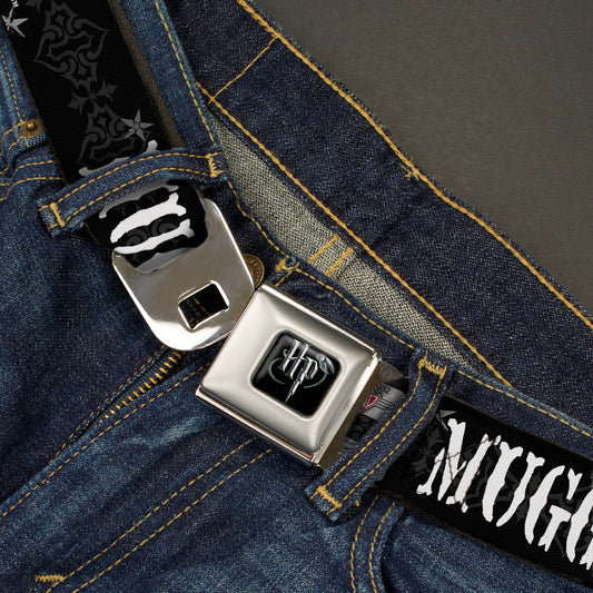 Harry Potter Logo Full Color Black/White Seatbelt Belt - MUGGLES Black/Gray/White Webbing - MEGA POP COMICS