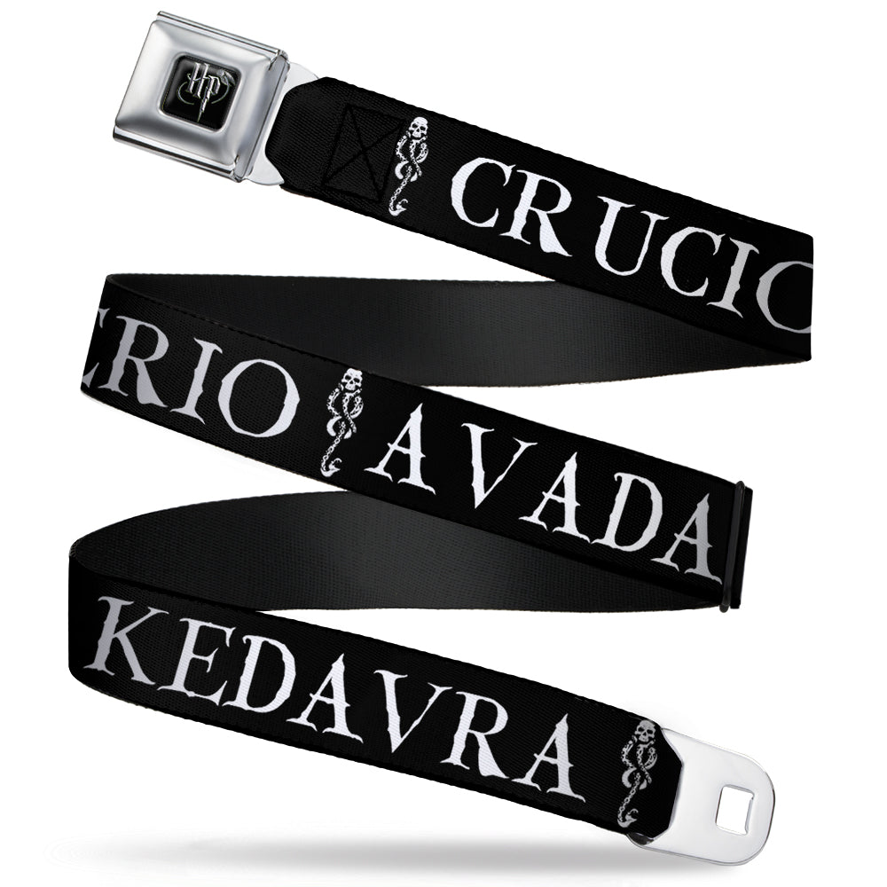 Harry Potter Logo Full Color Black/White Seatbelt Belt - Harry Potter Unforgivable Curses Black/White Webbing - MEGA POP COMICS
