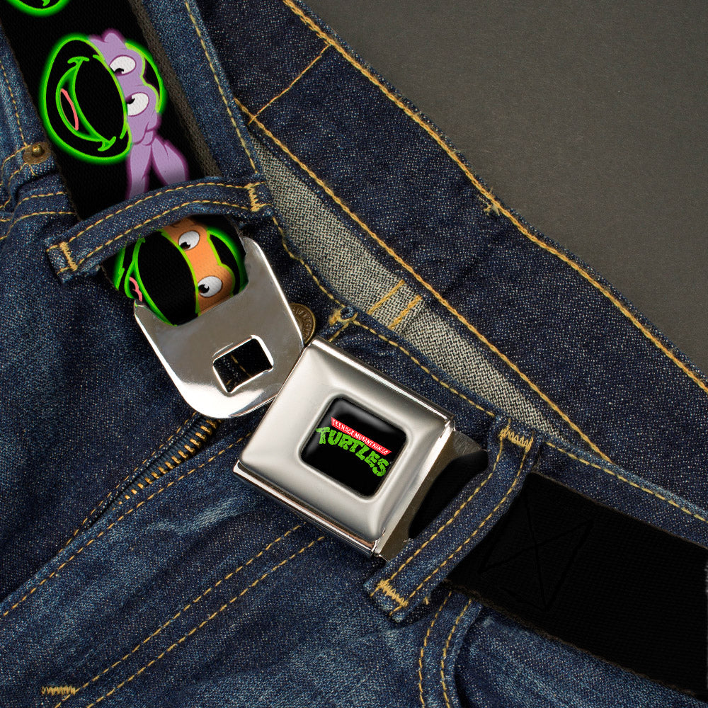 Classic TMNT Logo Full Color Seatbelt Belt - Classic Teenage Mutant Ninja Turtles Electric Expressions Black/Multi Neon Webbing - MEGA POP COMICS