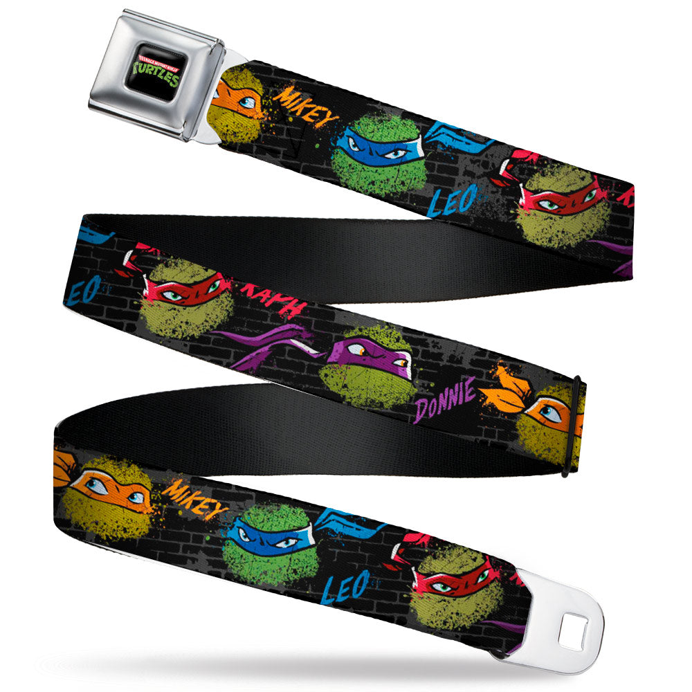 Classic TMNT Logo Full Color Seatbelt Belt - Classic Teenage Mutant Ninja Turtles Faces/Names "Graffiti" Black/Gray/Multi Color Webbing - MEGA POP COMICS
