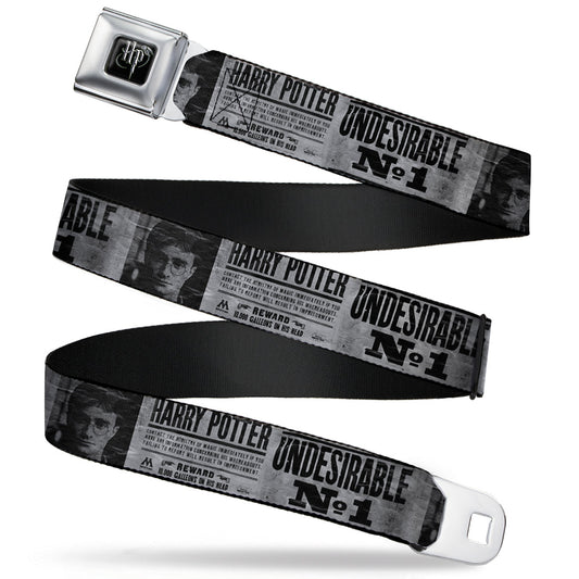 Harry Potter Logo Full Color Black/White Seatbelt Belt - Harry Potter UNDESIRABLE NO 1 White/Black Webbing - MEGA POP COMICS