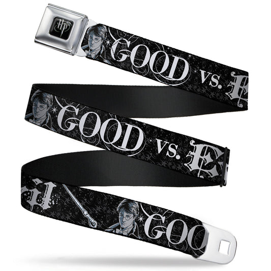 Harry Potter Logo Full Color Black/White Seatbelt Belt - Harry Potter GOOD VS. EVIL Black/White Webbing - MEGA POP COMICS