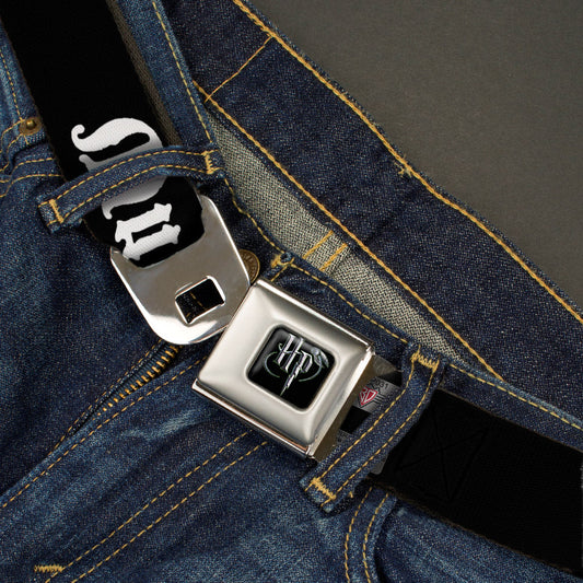 Harry Potter Logo Full Color Black/White Seatbelt Belt - MUGGLES Black/White Webbing - MEGA POP COMICS