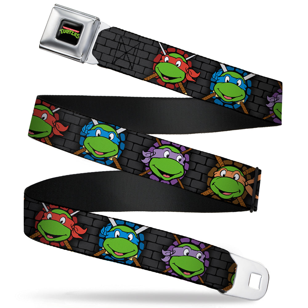 Classic TMNT Logo Full Color Seatbelt Belt - Classic Teenage Mutant Ninja Turtles Expessions/Battle Gear Gray/Multi Color Webbing - MEGA POP COMICS