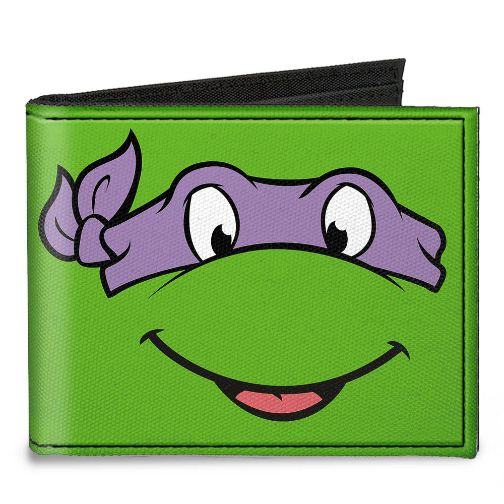 Canvas Bi-Fold Wallet - Classic TMNT Donatello Face CLOSE-UP Green Purple - MEGA POP COMICS