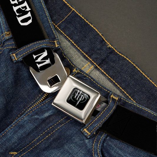 Harry Potter Logo Full Color Black/White Seatbelt Belt - Harry Potter MISCHIEF MANAGED Black/White Webbing - MEGA POP COMICS