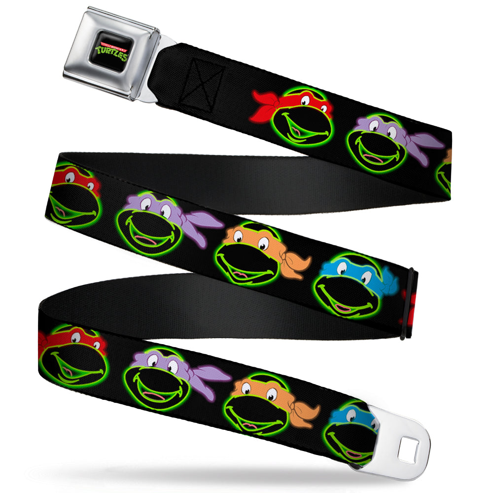 Classic TMNT Logo Full Color Seatbelt Belt - Classic Teenage Mutant Ninja Turtles Electric Expressions Black/Multi Neon Webbing - MEGA POP COMICS