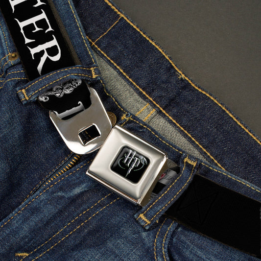 Harry Potter Logo Full Color Black/White Seatbelt Belt - DEATH EATER/Dark Mark Black/White Webbing - MEGA POP COMICS