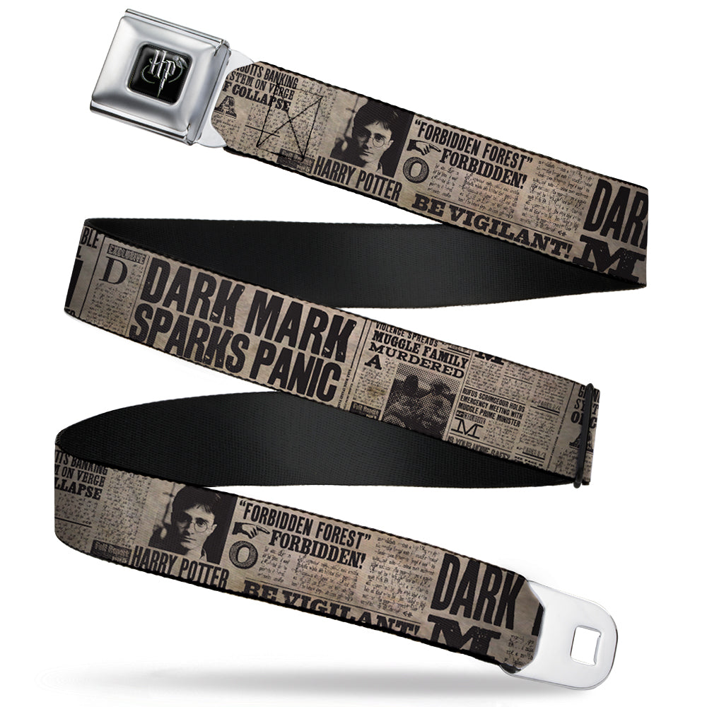 Harry Potter Logo Full Color Black/White Seatbelt Belt - Harry Potter Newspaper Headlines Webbing - MEGA POP COMICS