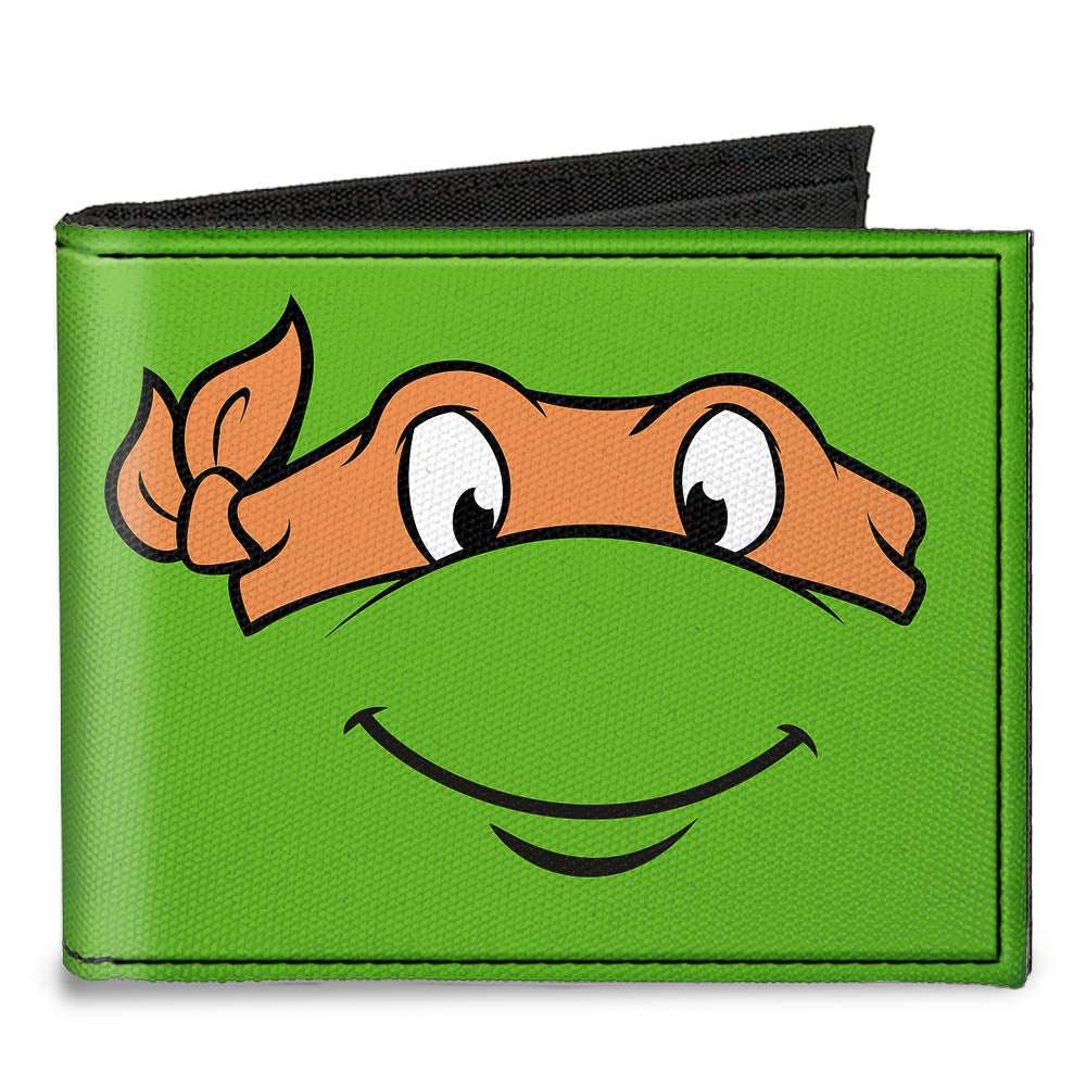 Canvas Bi-Fold Wallet - Classic TMNT Michaelangelo Face CLOSE-UP Green Orange - MEGA POP COMICS