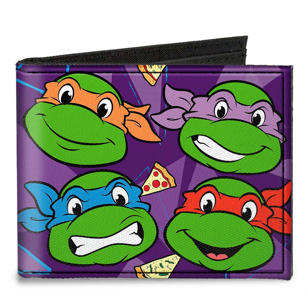 Canvas Bi-Fold Wallet - Classic TMNT Faces + I "PIZZA-HEART" TMNT Purple Pizza - MEGA POP COMICS