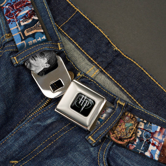 Harry Potter Logo Full Color Black/White Seatbelt Belt - Harry Potter Reward/Quidditch Ball Webbing - MEGA POP COMICS