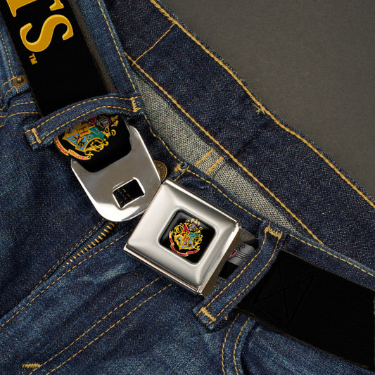 Hogwarts Crest Full Color Seatbelt Belt - Harry Potter HOGWARTS & Crest Black/Gold Webbing - MEGA POP COMICS
