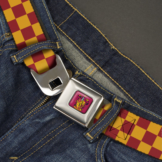 Gryffindor Crest Full Color Red Seatbelt Belt - Harry Potter Gryffindor House Checkers Gold/Burgundy Webbing - MEGA POP COMICS