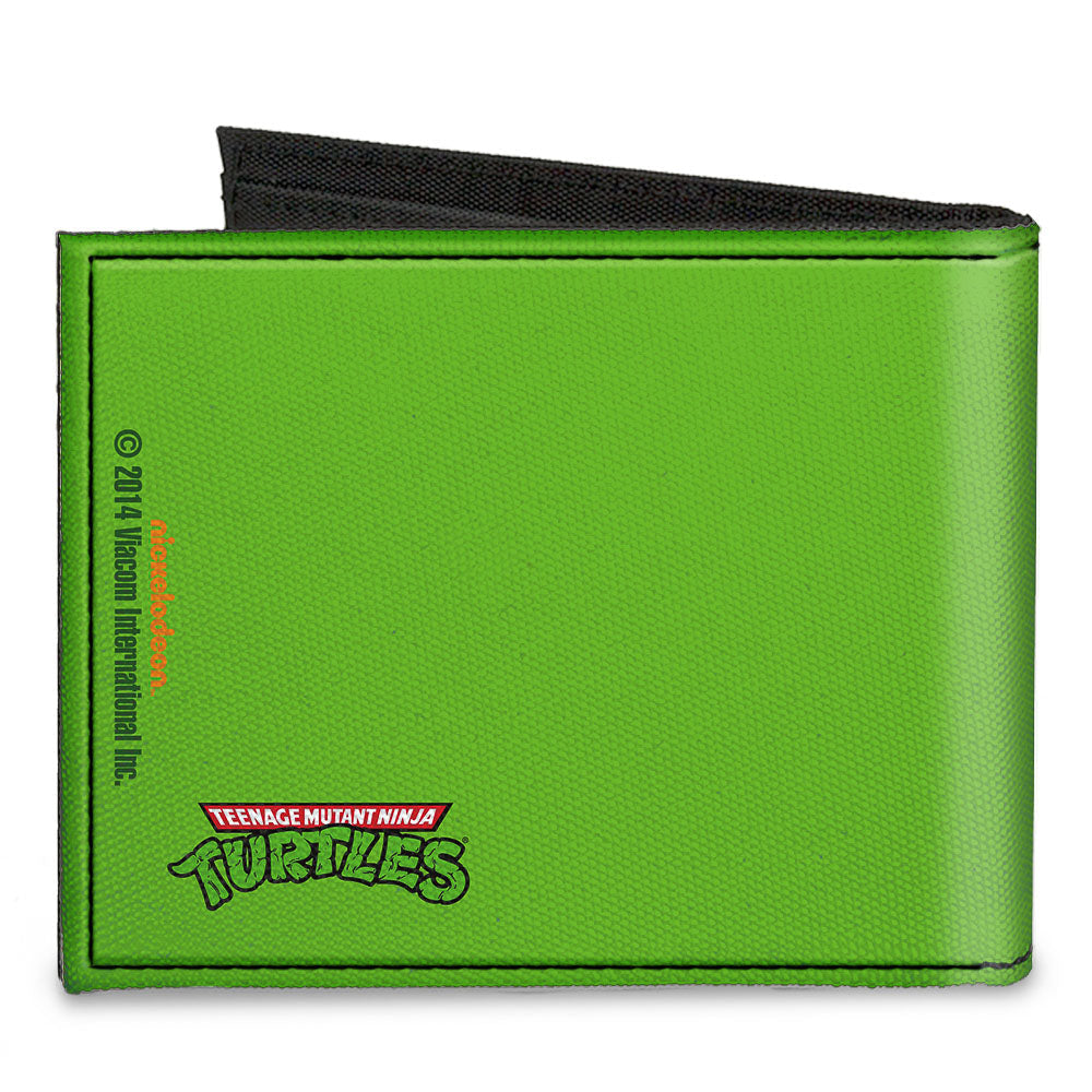 Canvas Bi-Fold Wallet - Classic TMNT Donatello Face CLOSE-UP Green Purple - MEGA POP COMICS