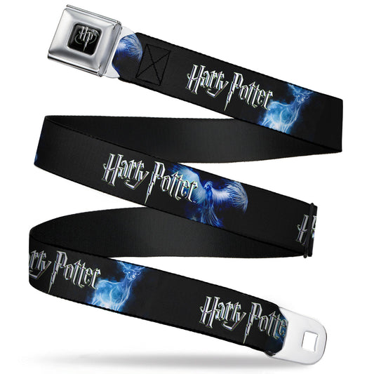 Harry Potter Logo Full Color Black/White Seatbelt Belt - HARRY POTTER/Animal Spirits Black/White/Blue Webbing - MEGA POP COMICS