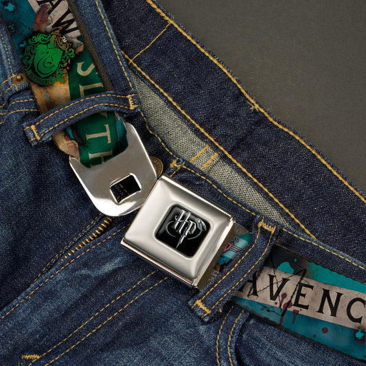 Harry Potter Logo Full Color Black/White Seatbelt Belt - Hogwarts House Banners & Logos Webbing - MEGA POP COMICS