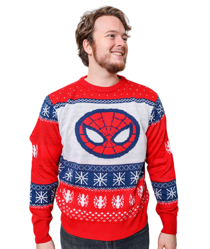 Marvel Spider-Man Symbol Offcially Licesned Adult Holiday Ugly Christmas Sweater - MEGA POP COMICS 