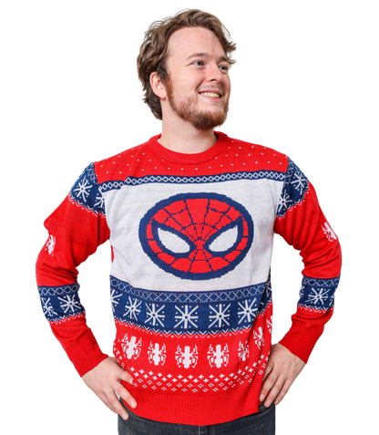 Marvel Spider-Man Symbol Offcially Licesned Adult Holiday Ugly Christmas Sweater - MEGA POP COMICS 