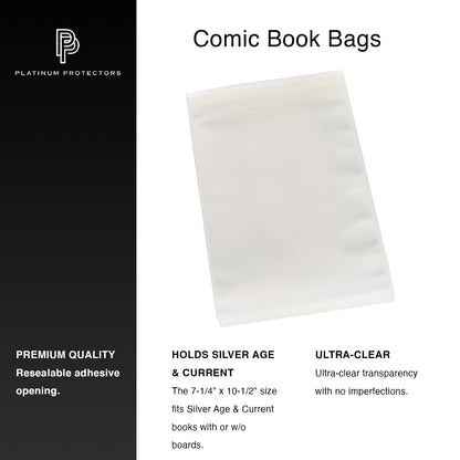 Platinum Protectors Comic Book Bags for Silver Age, Current/Modern with Resealable Strip - 100 Pack - MEGA POP COMICS 