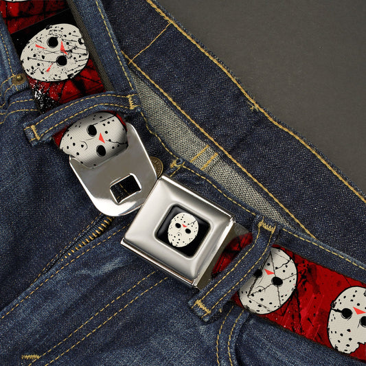 Friday the 13th Hockey Mask Icon Full Color Black Seatbelt Belt - Friday the 13th Hockey Mask Icons Reds Webbing - MEGA POP COMICS 