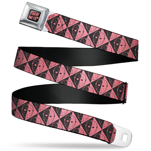 FRIDAY THE 13TH Title Logo Full Color Black/Red Seatbelt Belt - Friday the 13th Jason Mask Diamond Split Black/Red Webbing - MEGA POP COMICS 