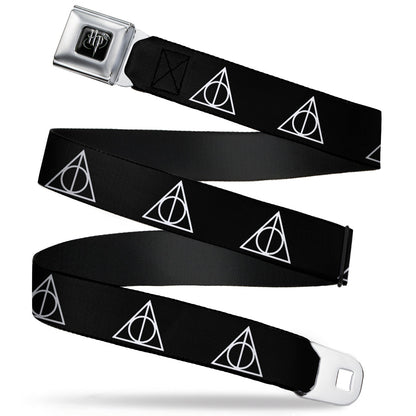 Harry Potter Logo Full Color Black/White Seatbelt Belt - Deathly Hallows Symbol Black/White Webbing - MEGA POP COMICS 