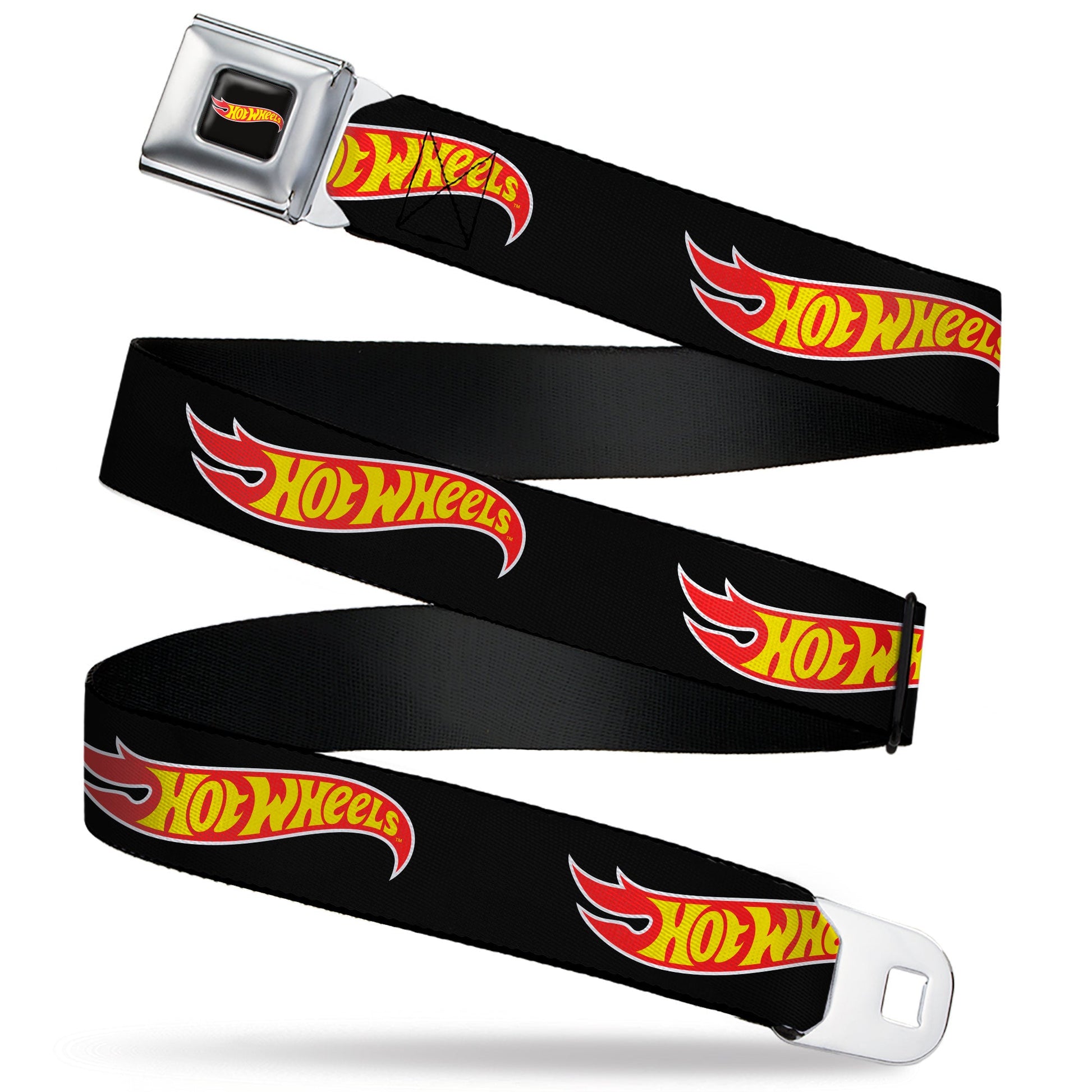 HOT WHEELS Classic Flame Logo Full Color Black/Red/Yellow Seatbelt Belt - HOT WHEELS Classic Flame Logo Black/Red/Yellow Webbing - MEGA POP COMICS 