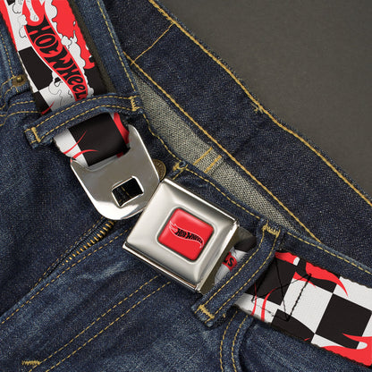 HOT WHEELS Classic Flame Logo Full Color Red/White/Black Seatbelt Belt - HOT WHEELS Logo and Tire Burn Out Checker Black/White Webbing - MEGA POP COMICS 