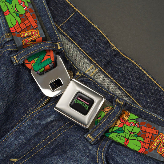TEENAGE MUTANT NINJA TURTLES Logo Full Color Black Seatbelt Belt - Ninja Turtles TMNT Icons Logo and Group Pose Webbing - MEGA POP COMICS 