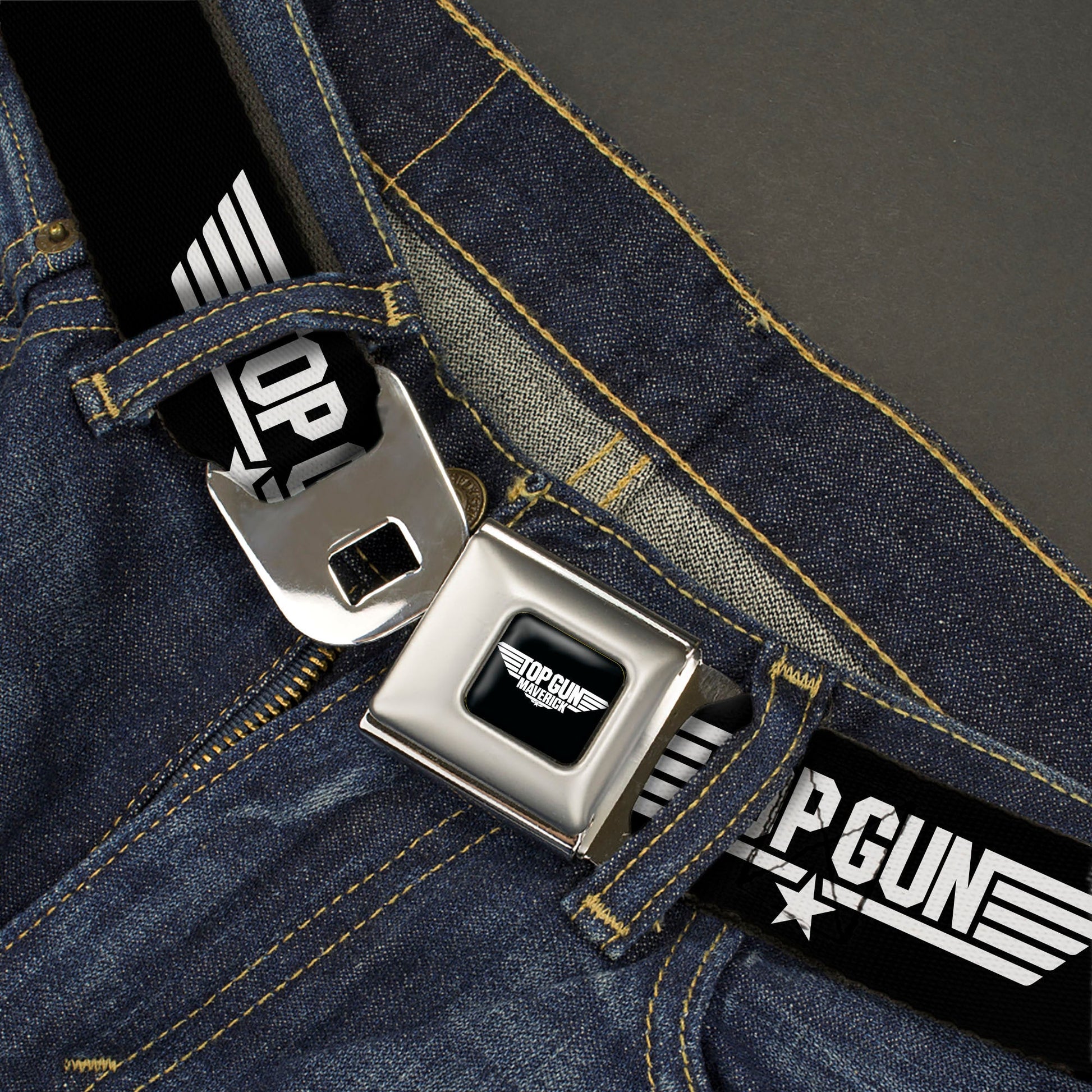 TOP GUN Title Logo Full Color Black/White Seatbelt Belt - TOP GUN Title Logo Black/White Webbing - MEGA POP COMICS 