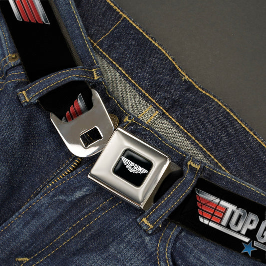 TOP GUN Title Logo Full Color Black/White Seatbelt Belt - TOP GUN Title Logo Black/Silver/Red/Blue Webbing - MEGA POP COMICS 