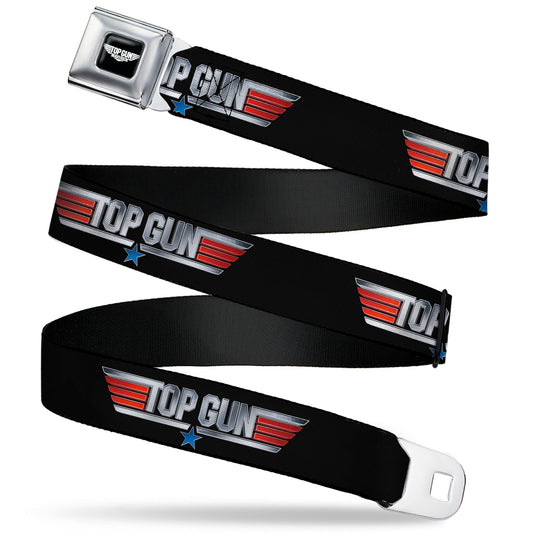 TOP GUN Title Logo Full Color Black/White Seatbelt Belt - TOP GUN Title Logo Black/Silver/Red/Blue Webbing - MEGA POP COMICS 