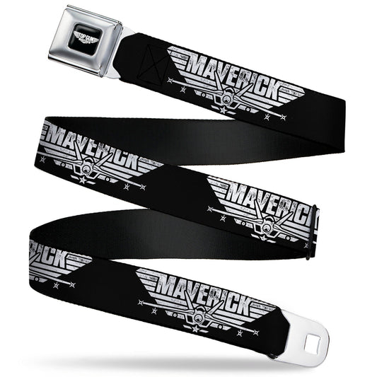 TOP GUN Title Logo Full Color Black/White Seatbelt Belt - TOP GUN MAVERICK Fighter Jet Logo Weathered Black/White Webbing - MEGA POP COMICS 