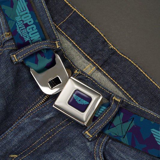 TOP GUN MAVERICK Title Logo Full Color Blues Seatbelt Belt - TOP GUN MAVERICK Title Logo Aircraft Silhouettes Collage Blues Webbing - MEGA POP COMICS 